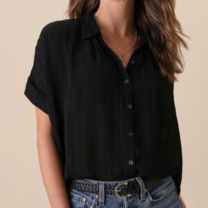 Lulus Everlee Black Striped Button-up Top - Size L
